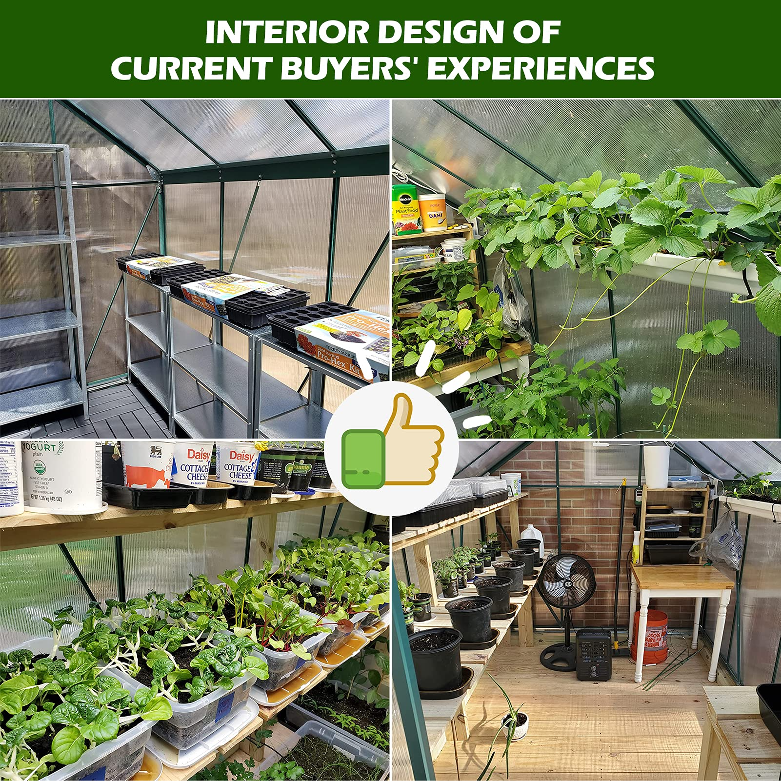 【Home&Garden】6x8 Hobby Greenhouse, Polycarbonate Aluminum Green House with Window, Heavy Duty Greenhouses Kit