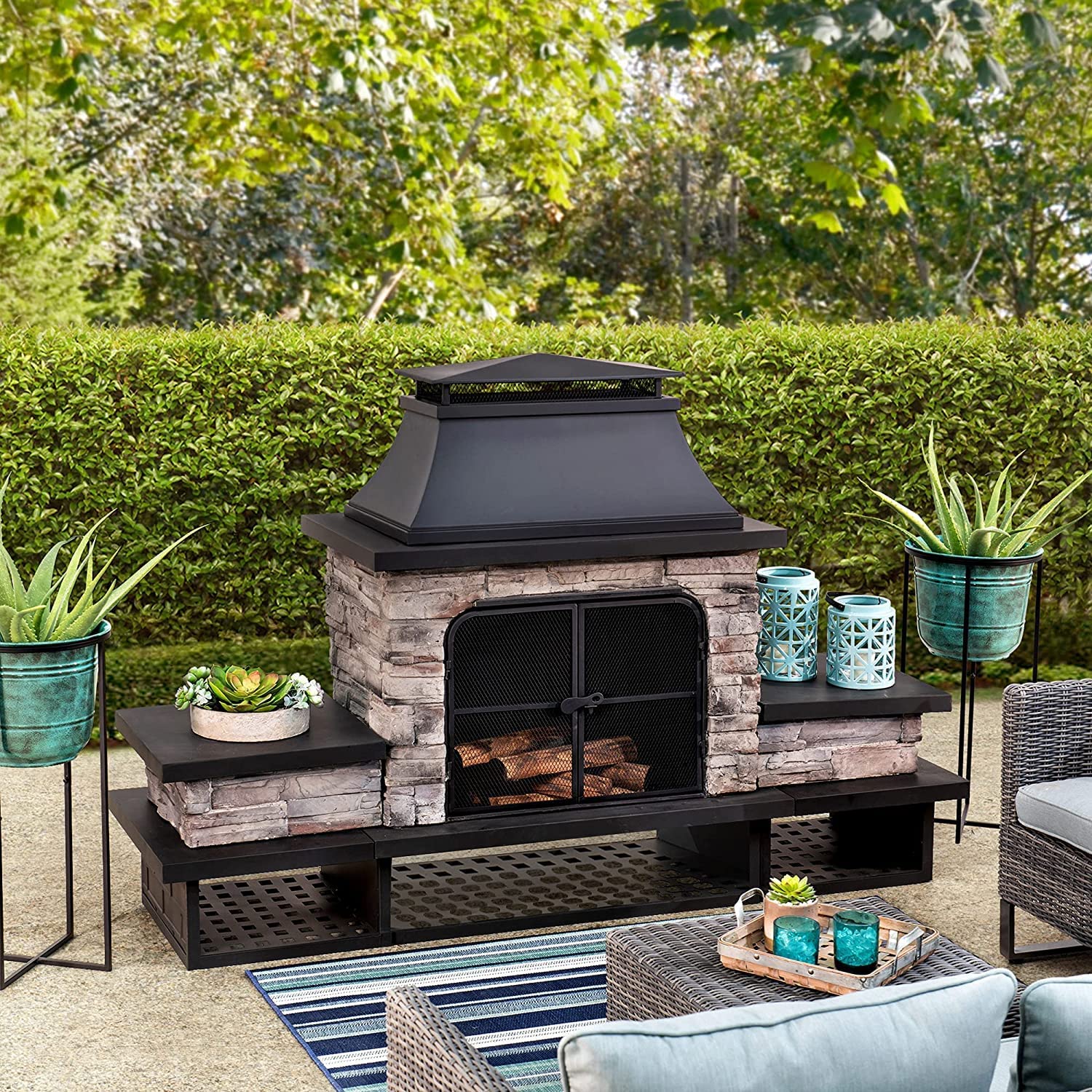 【Home&Garden】Bel Aire Fireplace Large with Two Table-Flats