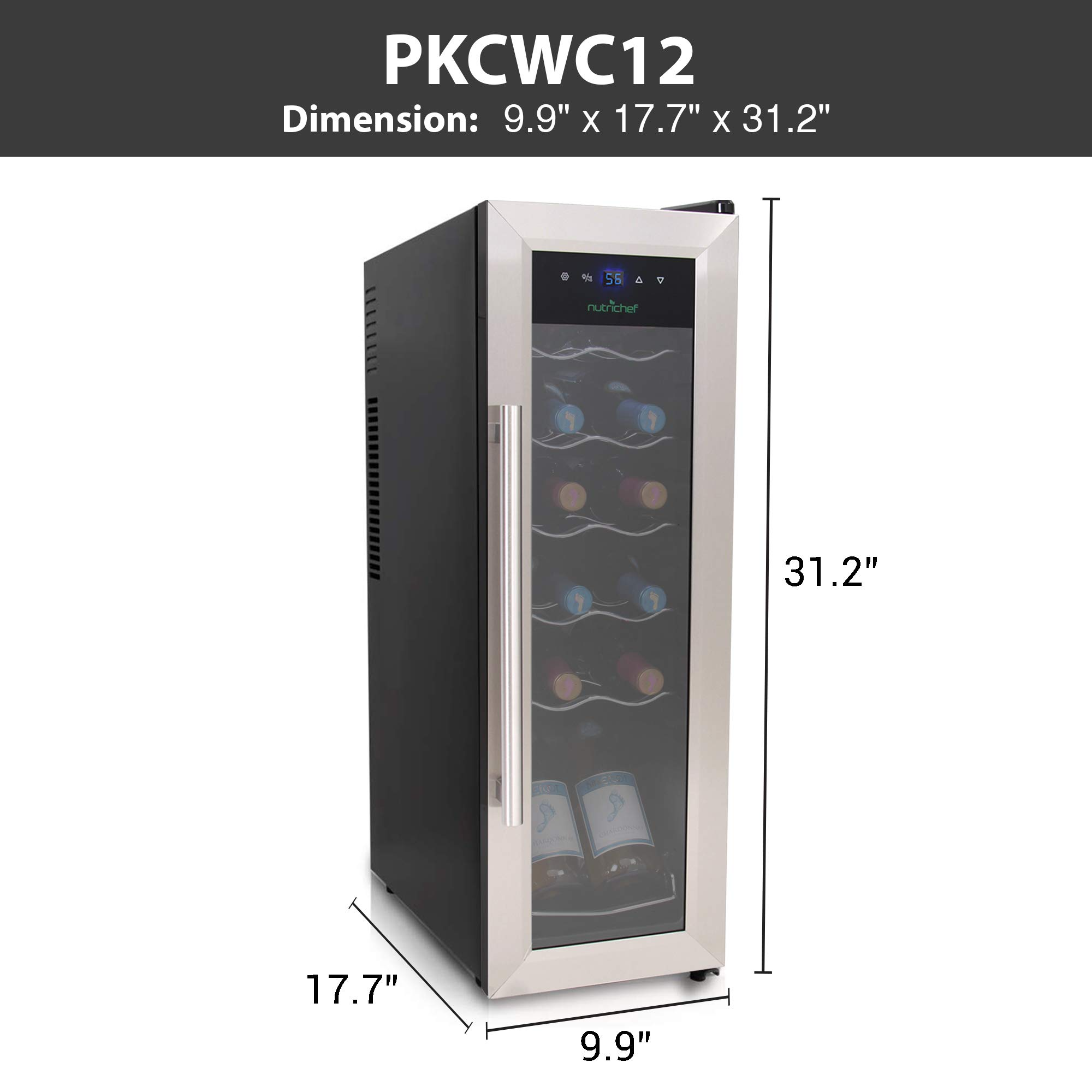 【Appliances】NutriChef PKCWC12 12 Bottle Cooler Refrigerator White and Red Countertop Chiller