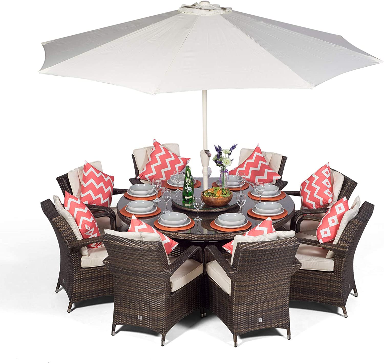 【Home&Garden】【BS】Luxury Rattan Dining Set, 8 Seater Rattan Dining Set, Outdoor Garden Table & Chairs Set