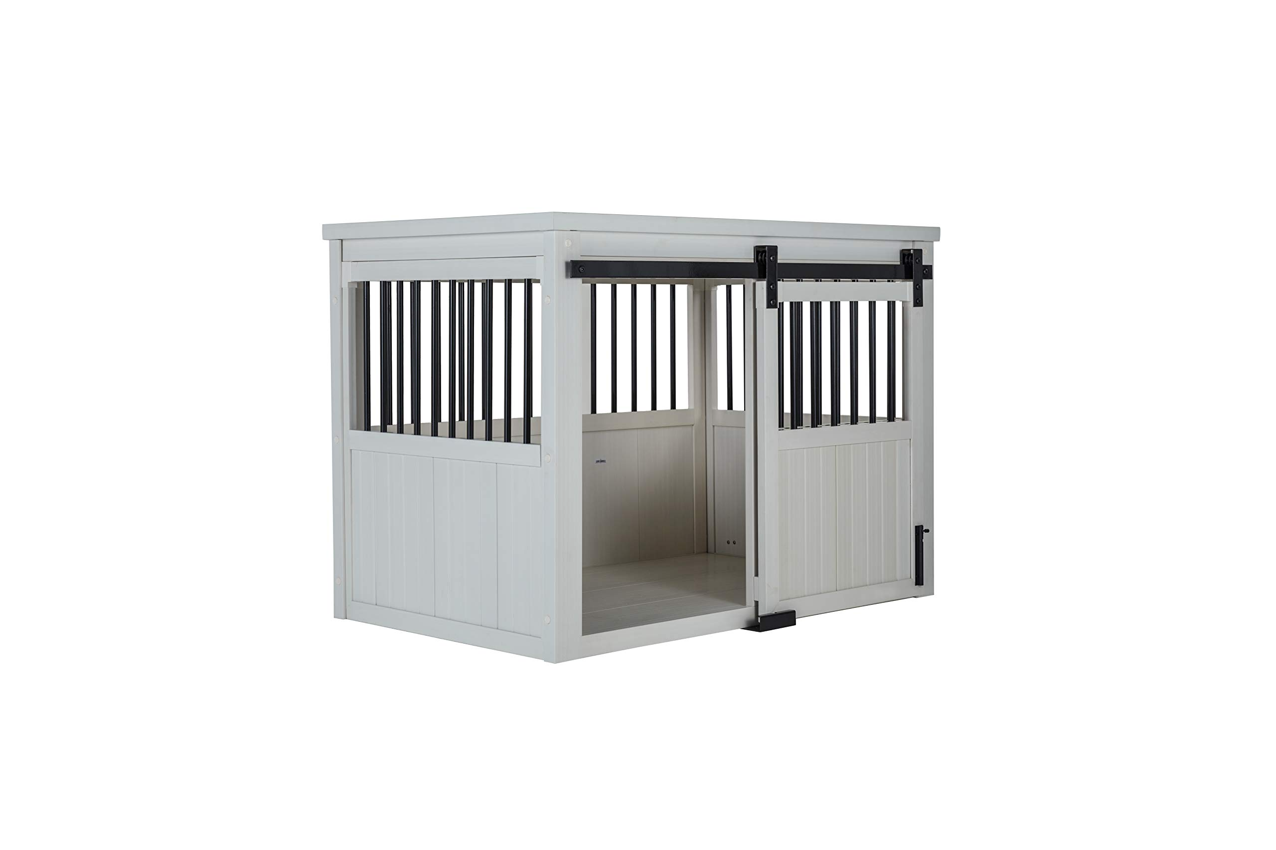 【pet】Homestead Sliding Barn Door Furniture Style Dog Crate - Antique White, Extra Large