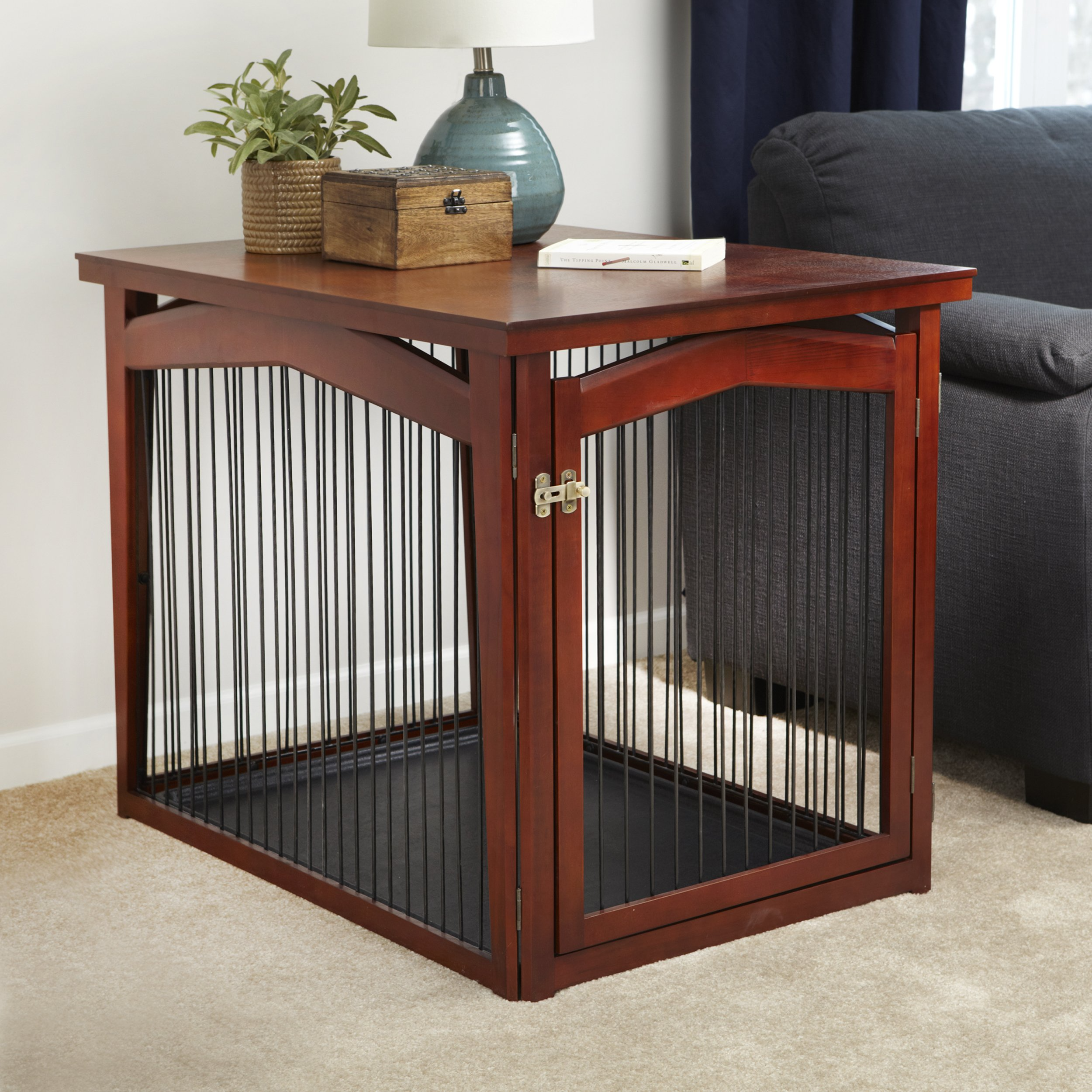 【Home&Garden】2-in-1 Configurable Pet Crate and Gate, Brown, Large