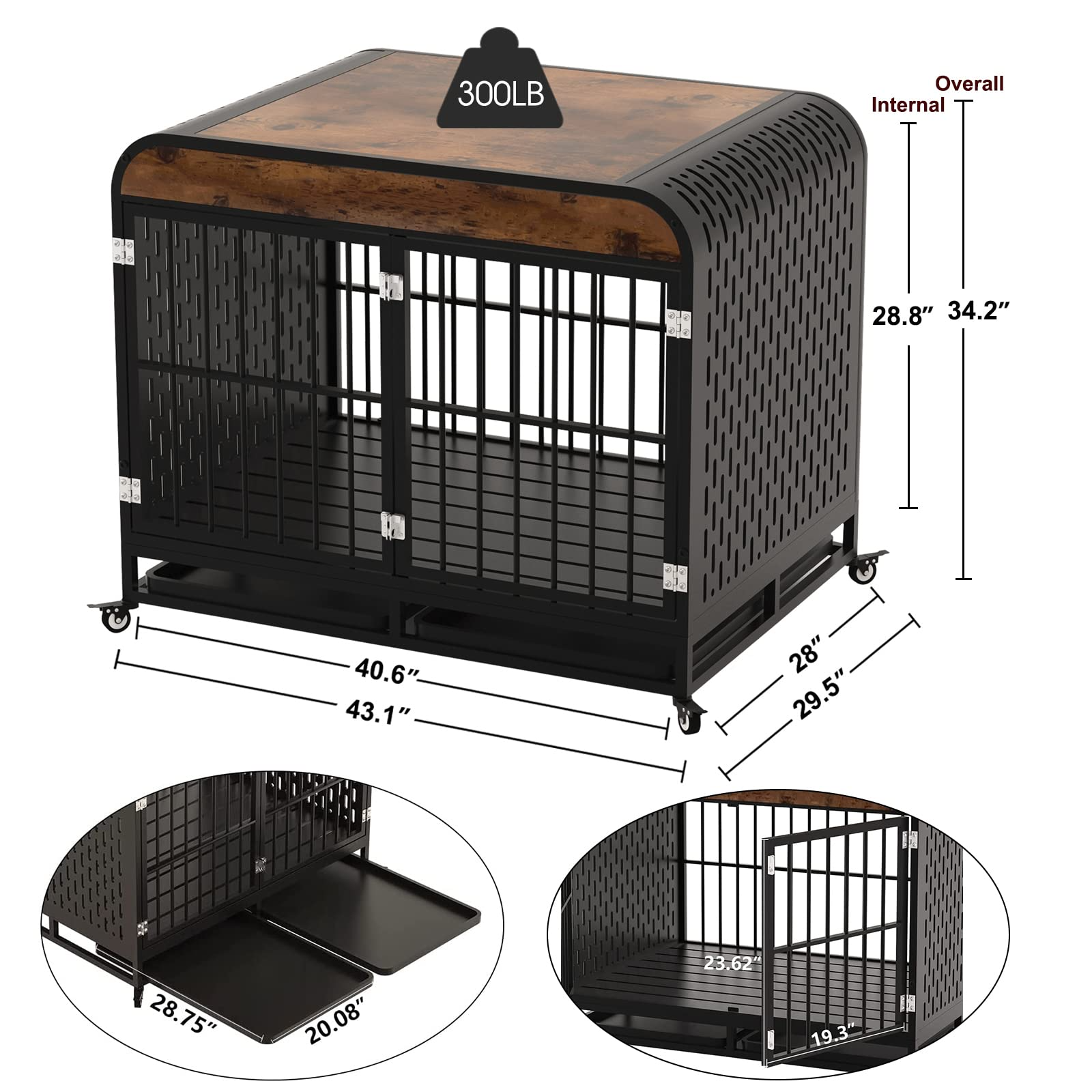【Pet】Heavy Duty Indestructible Dog Crate with Sturdy Door Lock, Large Strong Metal Dog Kennel Playpen