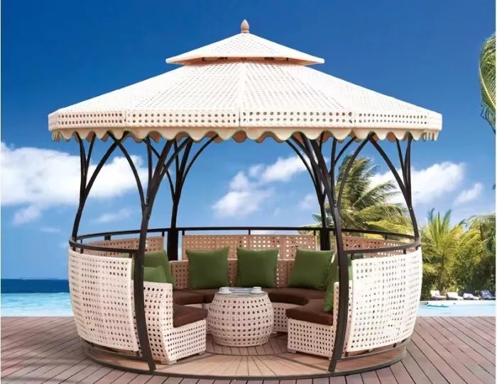 【Home&Garden】Outdoor European-style double-roofed garden gazebo with rattan roof