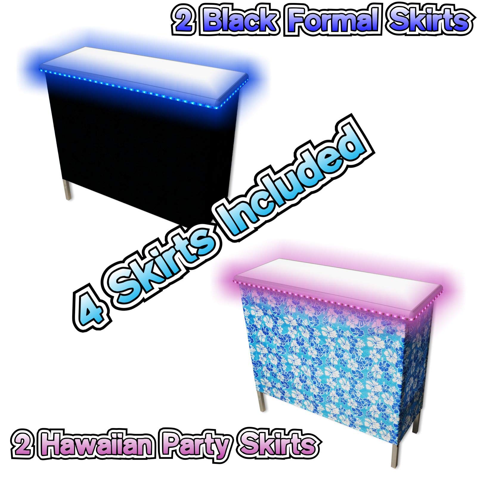 【Furniture】Folding Portable Party Bar w/Color-Changing LED Lights, Black & Hawaiian Bar Skirts & Storage Shelf