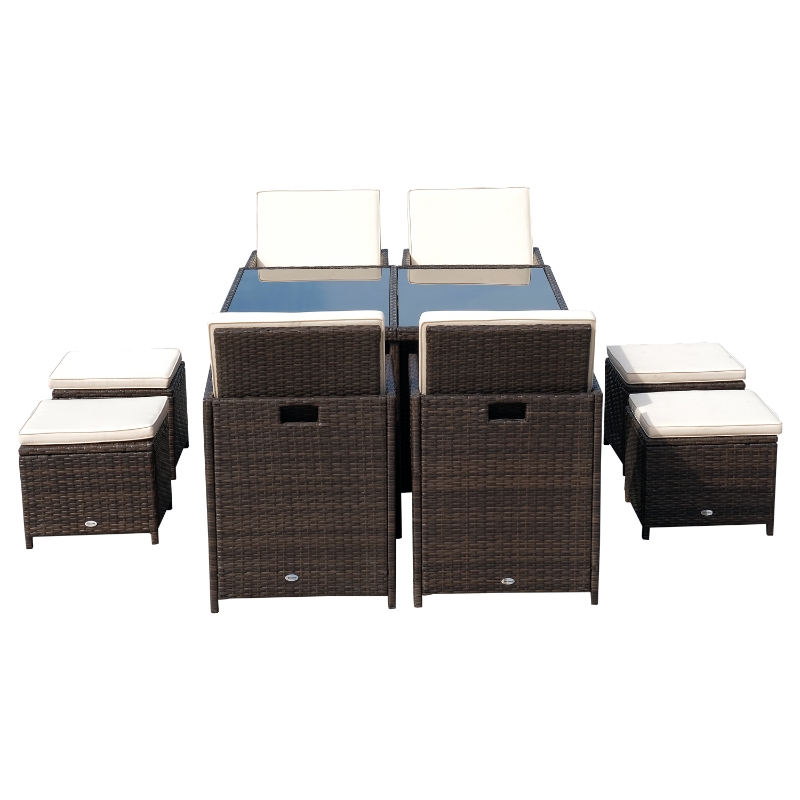 【Home&Garden】9 Pieces Patio Dining Sets Outdoor Space Saving Rattan Chairs with Glass Table