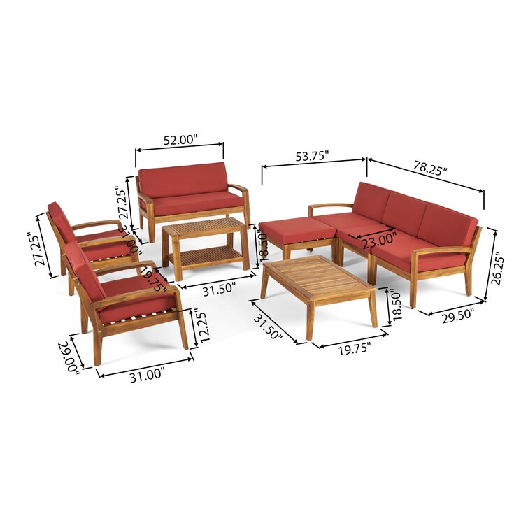 【Home&Garden】Bellevue Solid Wood 7 - Person Seating Group with Cushions