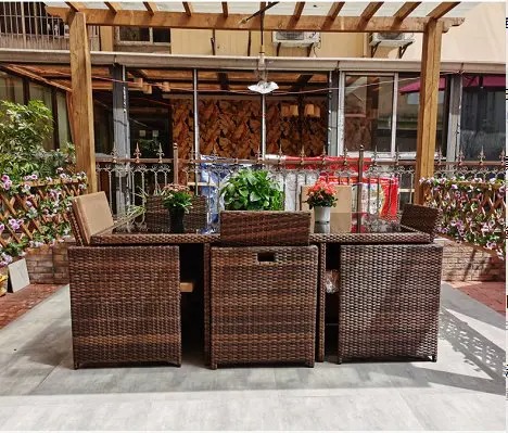 Outdoor 11 Piece Rattan Garden Furniture Patio Dining Table Set