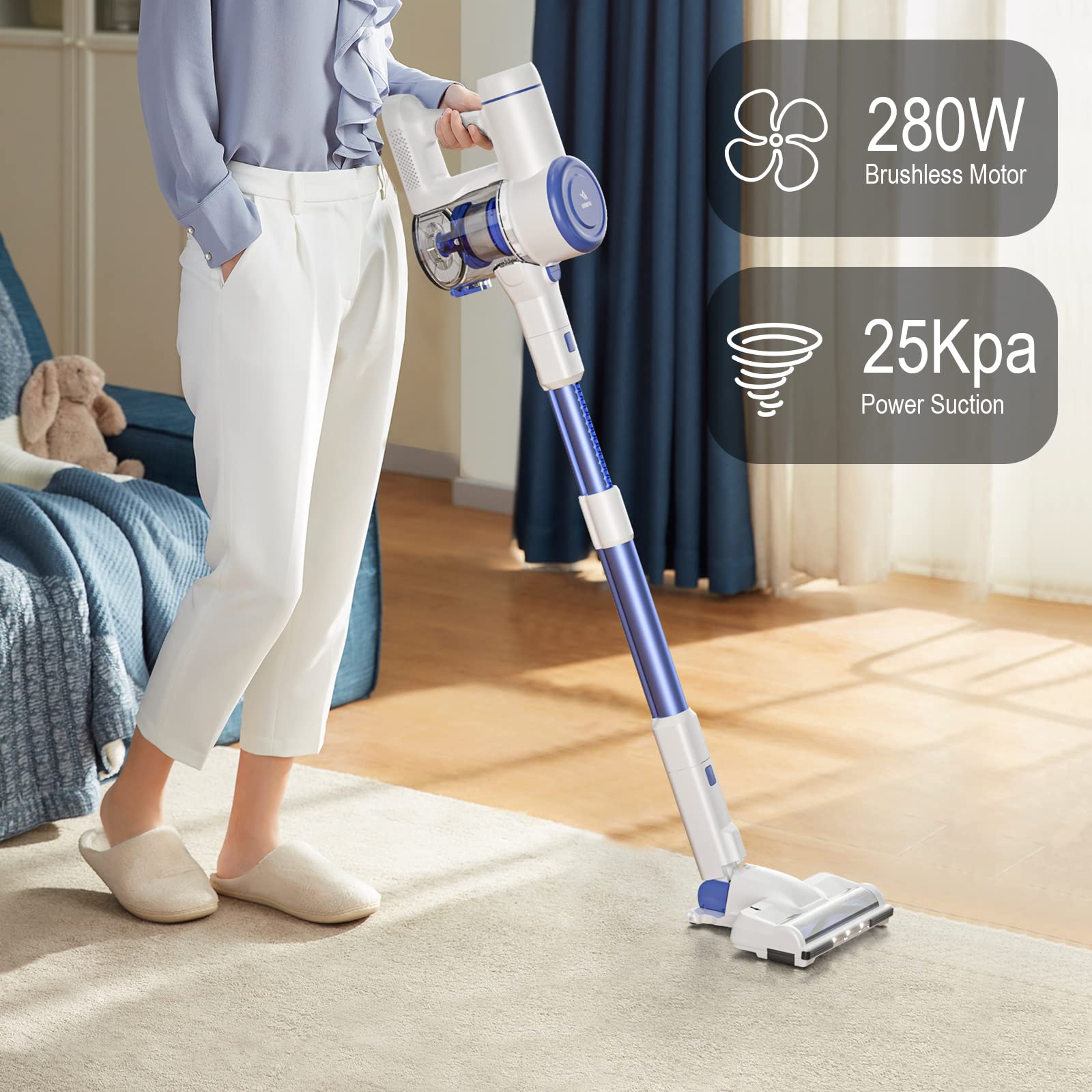 【Appliances】Cordless Vacuum Cleaner, Stick Vacuum Cleaner with 25Kpa Suction 2 Batteries 70M Runtime
