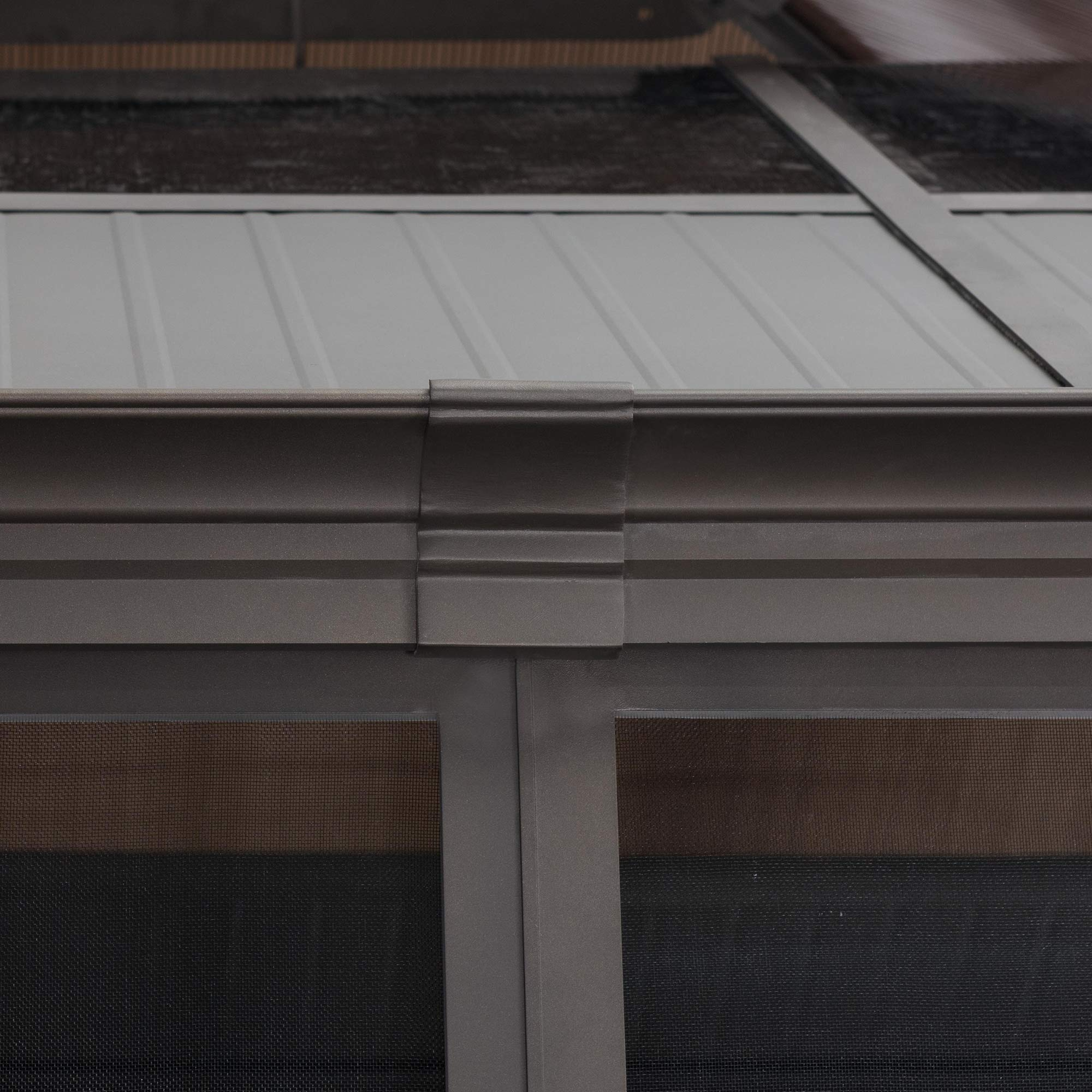 【Home&Garden】Outdoor Sunroom 12x14 ft. Steel Screenhouse with 2-Tier Hardtop Hot Tub Gazebo, Brown《NO8》