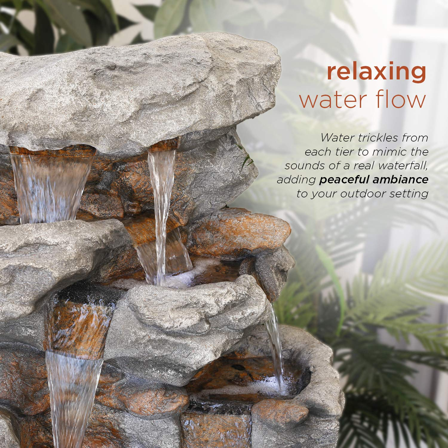 【Décor】Rainforest Rock Tiered LED Lights Floor Fountain, 33