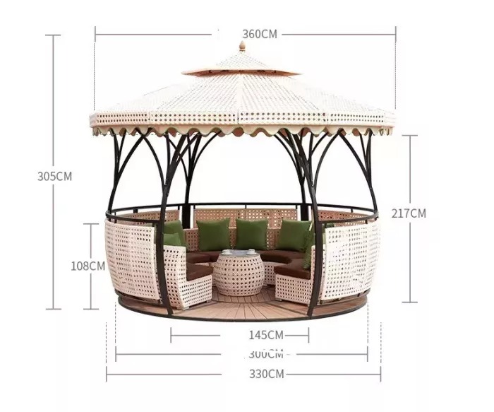 【Home&Garden】Outdoor European-style double-roofed garden gazebo with rattan roof