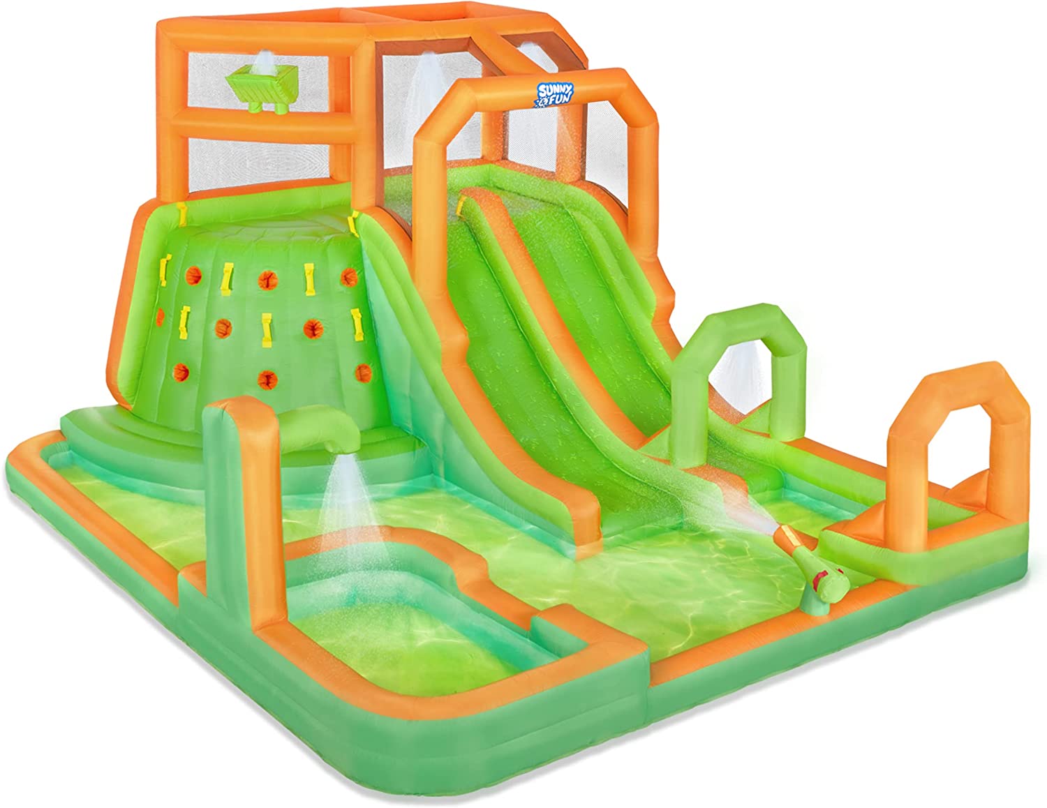 【Baby&Kids】Inflatable Water Slide Park - Climbing Wall, 2 Slides, Splash & Deep Pool
