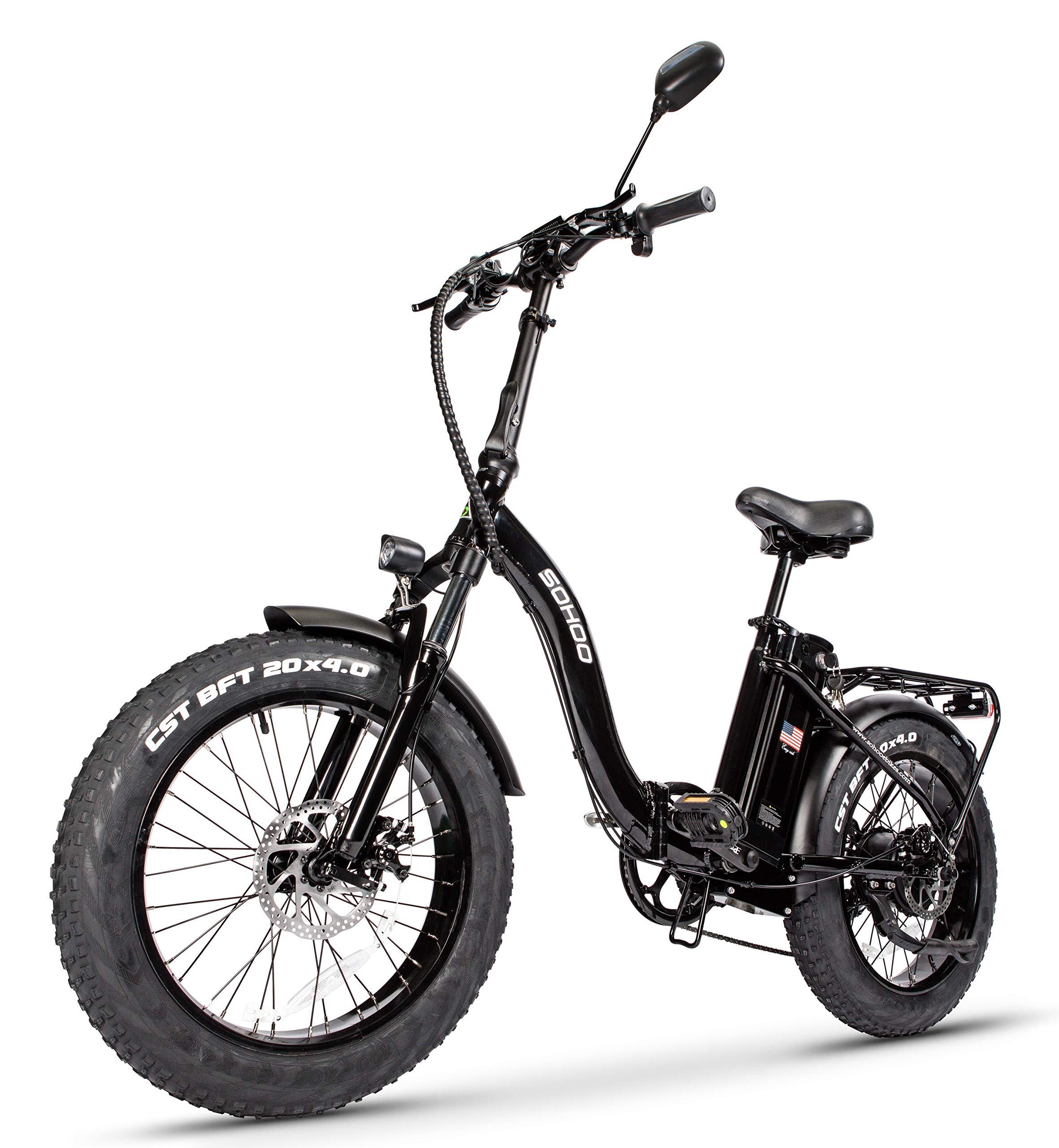 【Sports&Outdoors】Adult Step-Over & Step-Thru Folding Fat Tire E-Bike Mountain Electric Bicycle