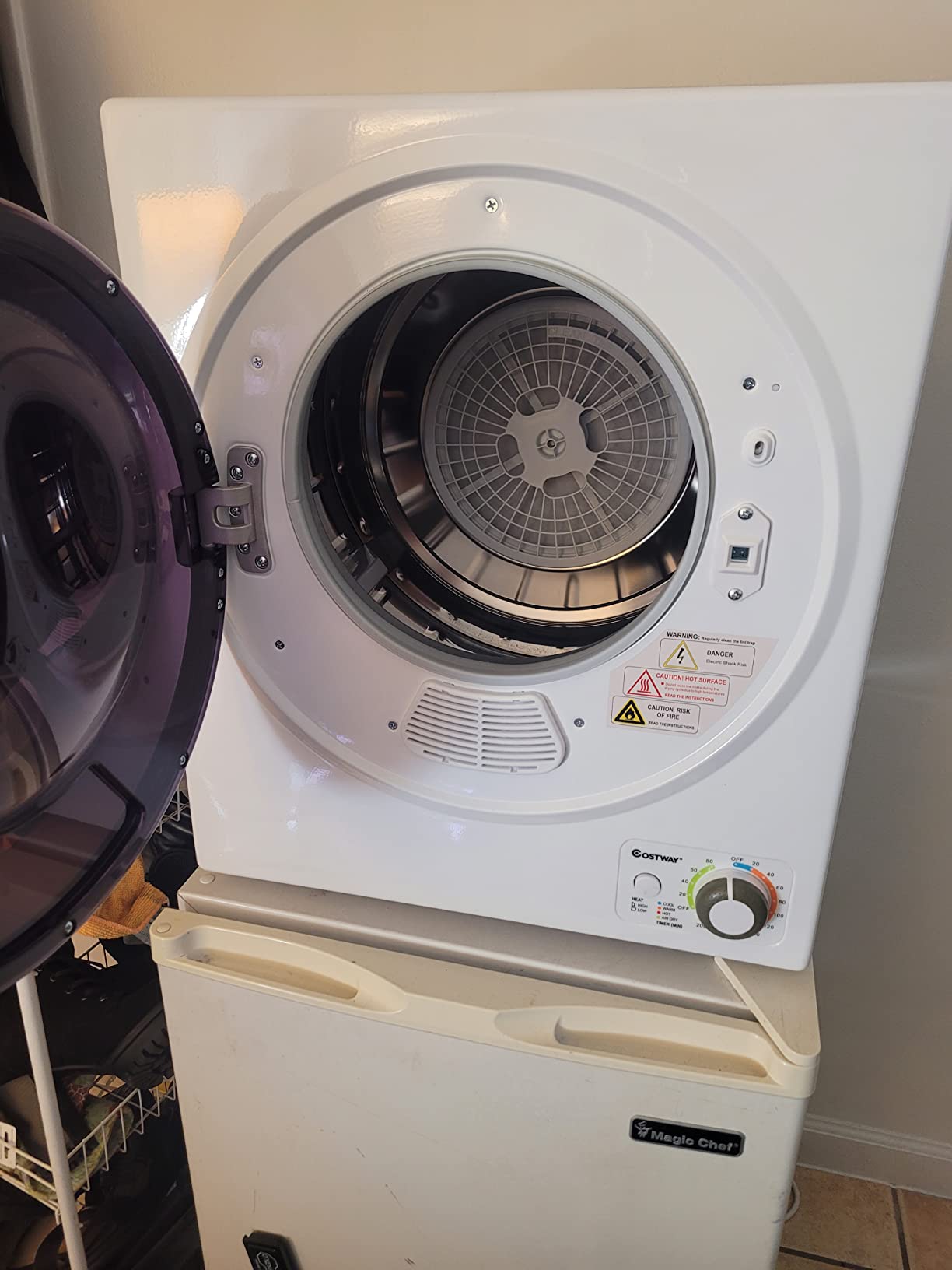 【Appliances】COSTWAY Compact Laundry Dryer, 110V Electric Portable Clothes Dryer with Stainless Steel Tub