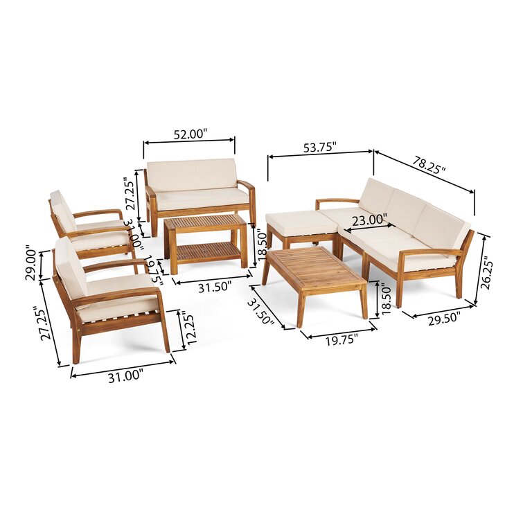 【Home&Garden】Bellevue Solid Wood 7 - Person Seating Group with Cushions