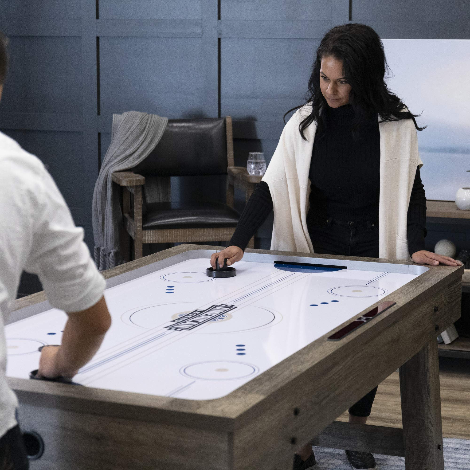 【Sports&Outdoors】Brookdale Air-Powered Hockey Table with Rustic Wood Grain Finish