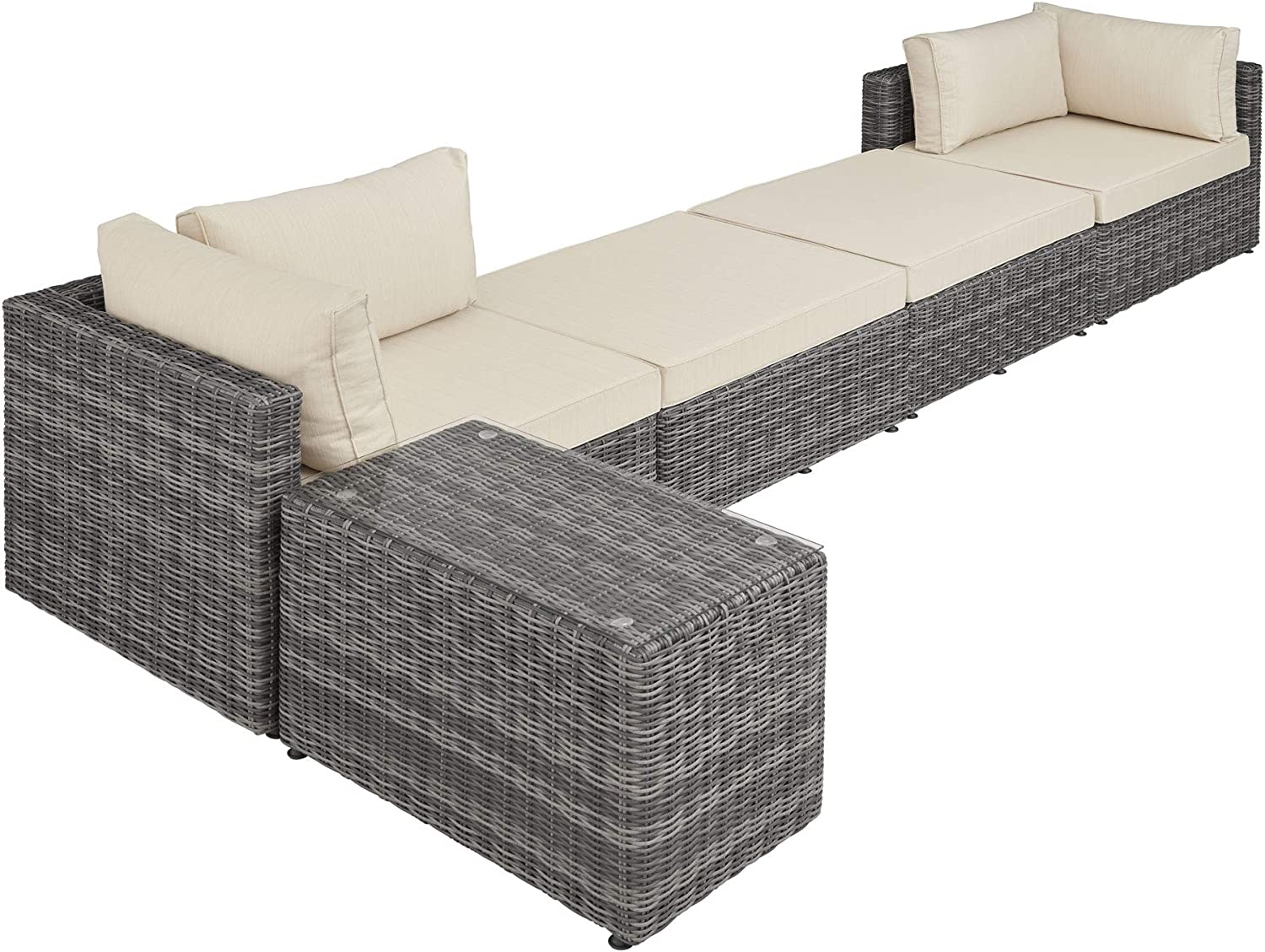 Luxury Double Rattan Chair Aluminium, Lounge Furniture, Garden Set with Table, Easily Combined, with Cushions