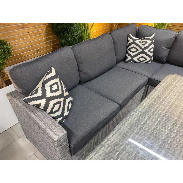 【Furniture】【BS】8 PCS Patio Furniture Set, Fire Table Set Sectional Outdoor Furniture Firepit Stone Grey