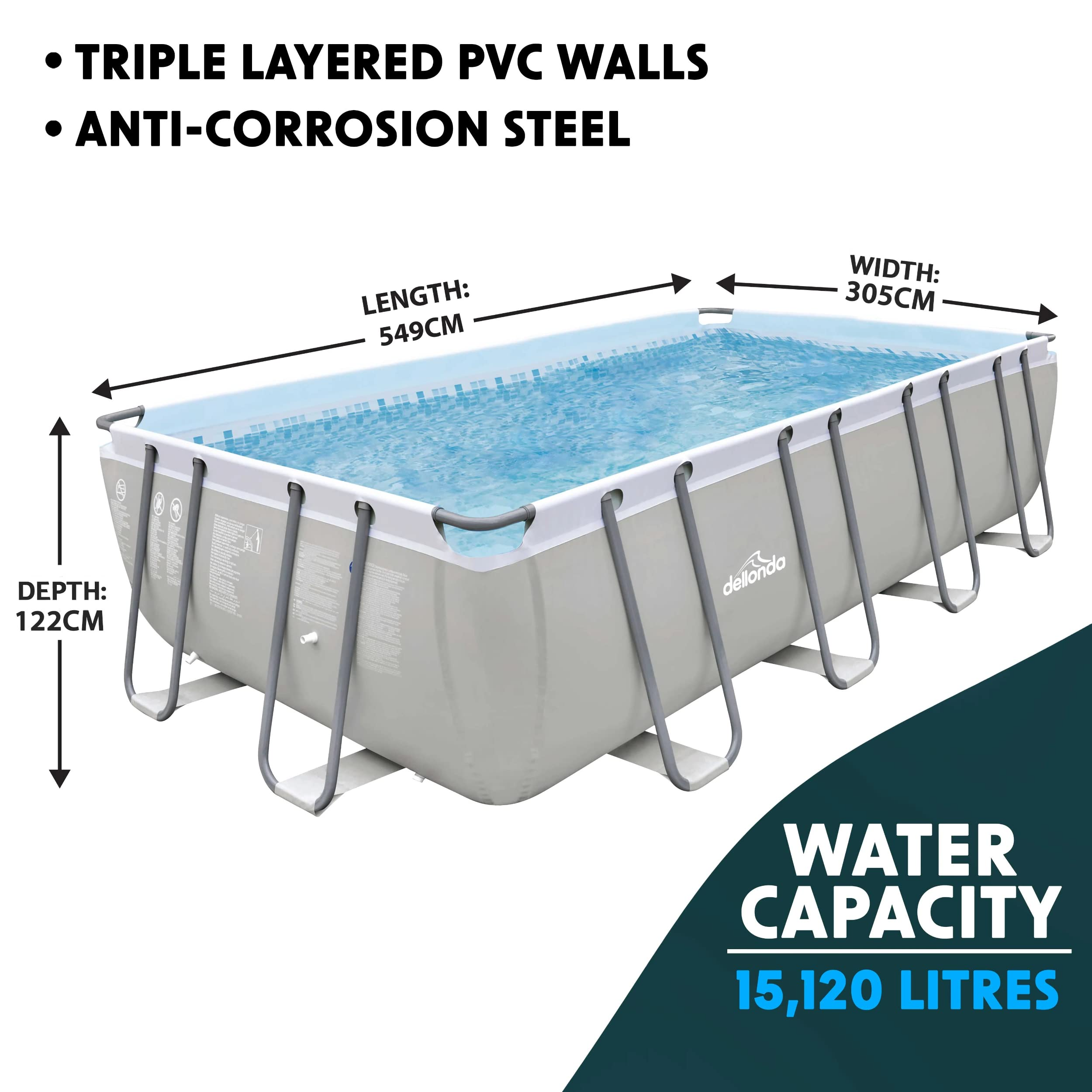【Sports&Outdoors】18ft Deluxe Steel Frame Swimming Pool, Rectangular with Filter Pump