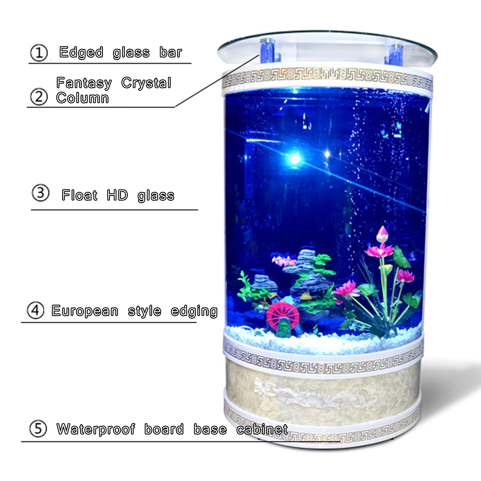 【Pet】Semicircle Family Fish Tank, Living Room & Office Aquarium, Glass Fish Tank without Water Change