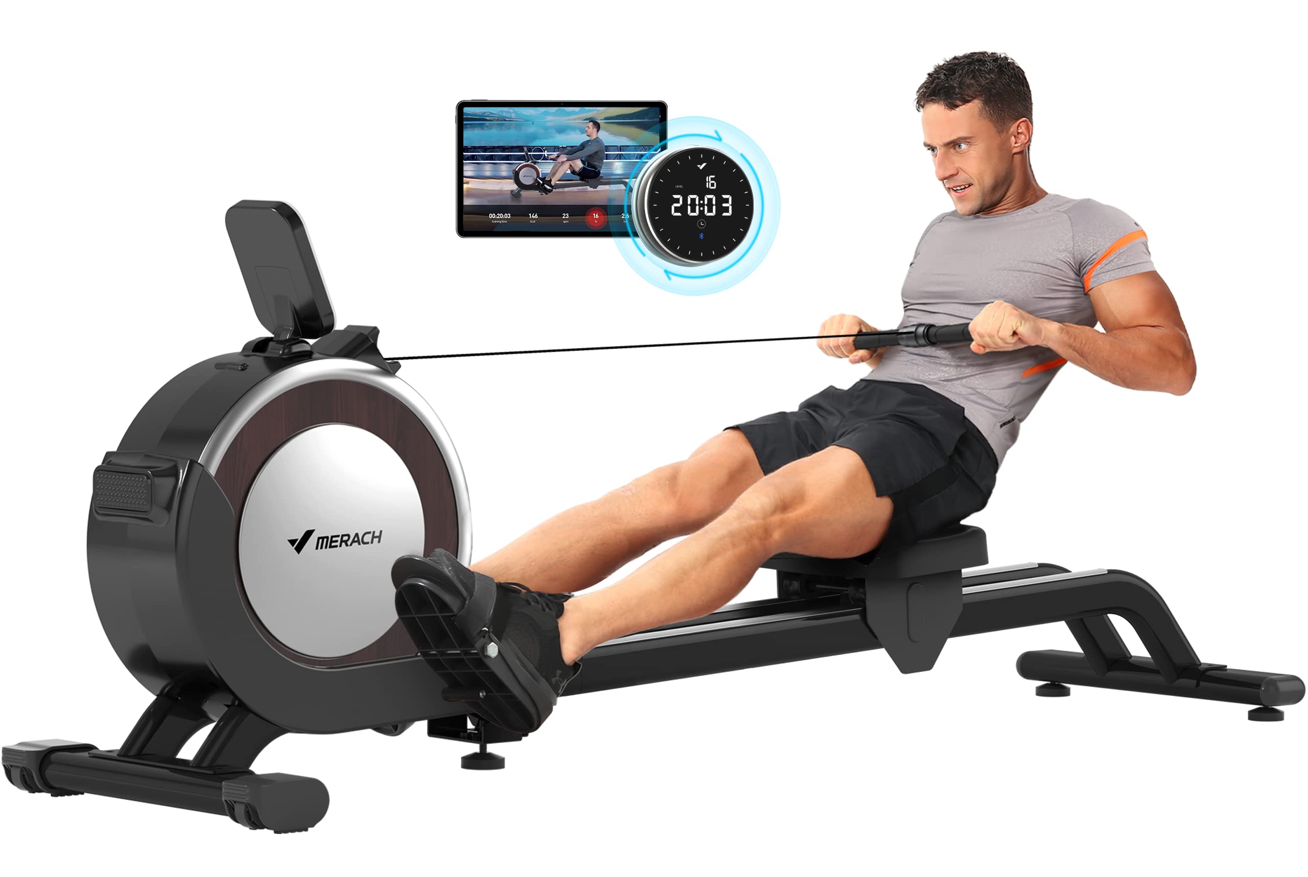 【Sports&Outdoors】Rowing Machine, MERACH Bluetooth Magnetic Rower Machine with Dual Slide Rail