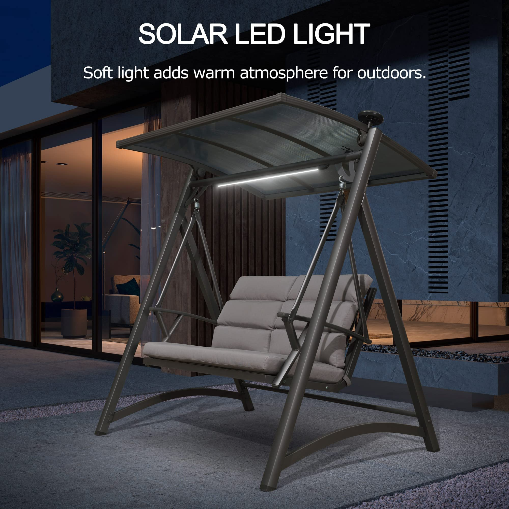 【Home&Garden】Modern Patio Swing Chair with Canopy Outdoor Deluxe 2 Person Yard Hammock Swing