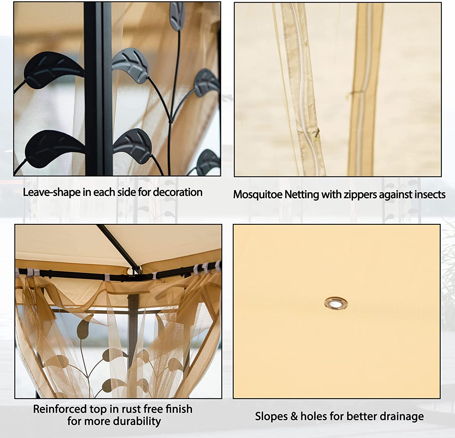 【Gazebo】10x10 Ft Patio BBQ Gazebo w/Side Wall & Mosquito Netting for Outdoor Party Activities, Beige