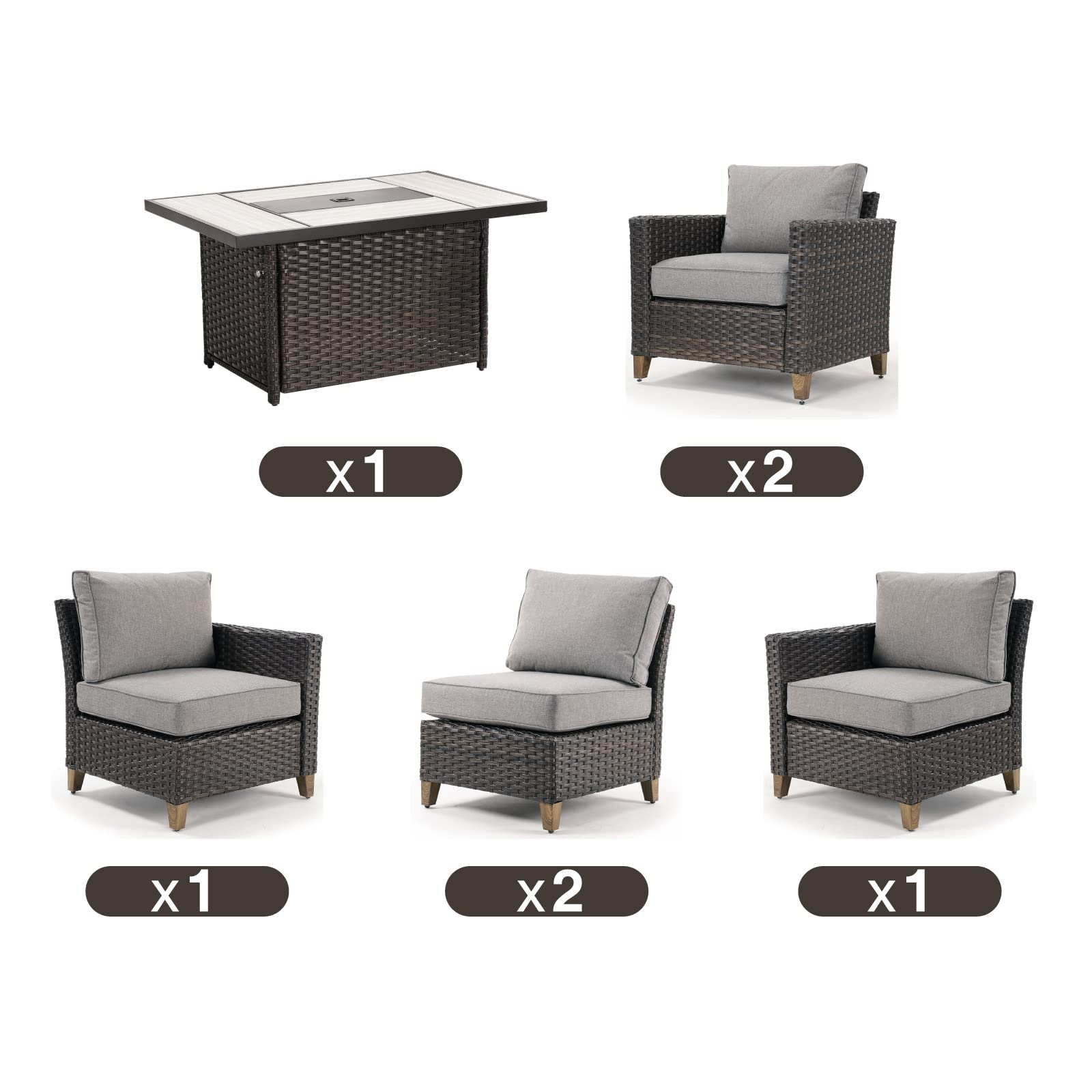 【Home&Garden】Fire Pit Patio Set, All Weather Wicker Patio Furniture Sectional Sofa with Fire Pit Table