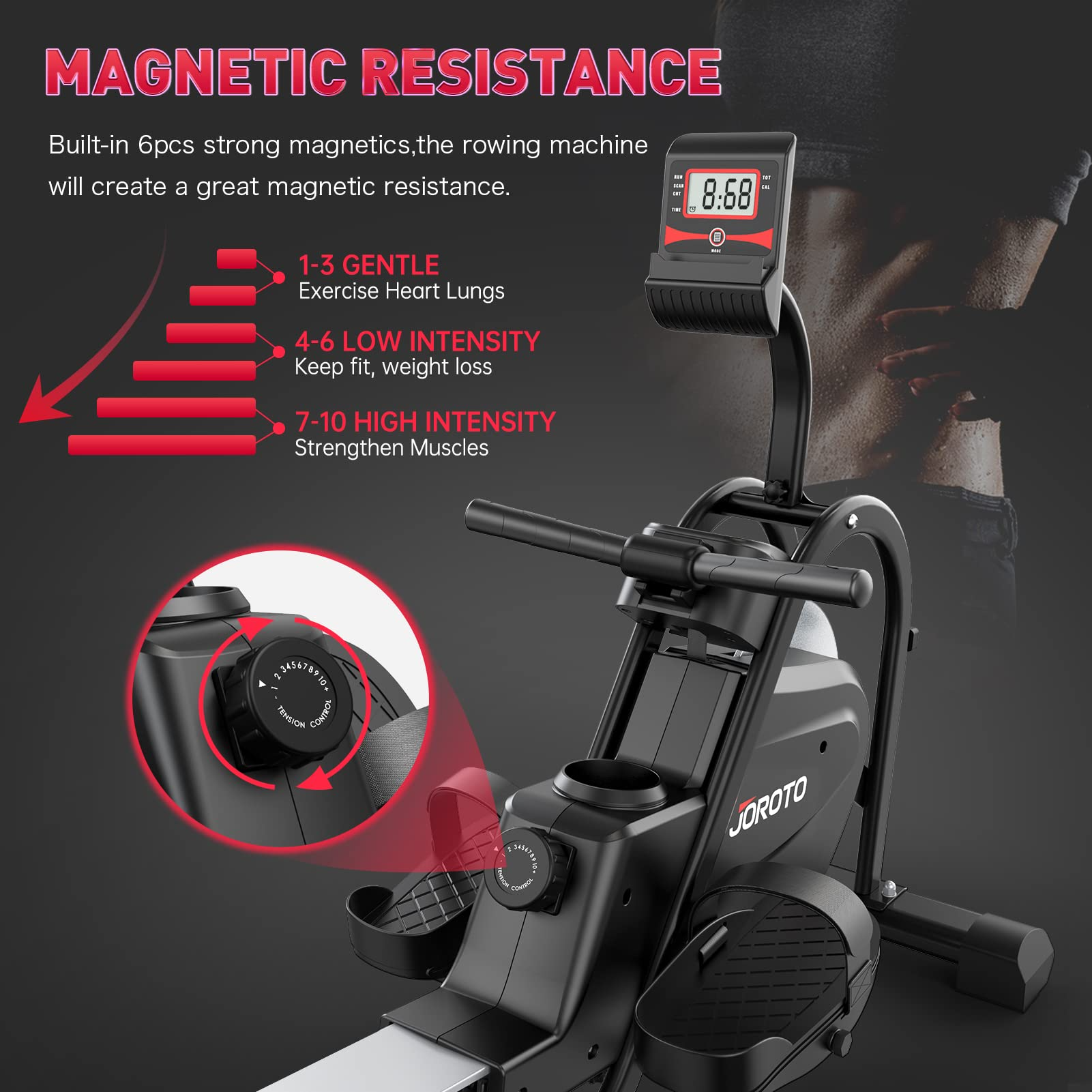 【Sports&Outdoors】Magnetic Rower Rowing Machine with LCD Display 300LB Weight Capacity Row Machine Exercise Rower