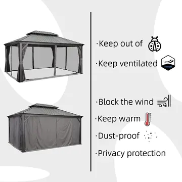 【Gazebo】12' X 16' Permanent Outdoor Hardtop Gazebo，Nettings and Curtains Included