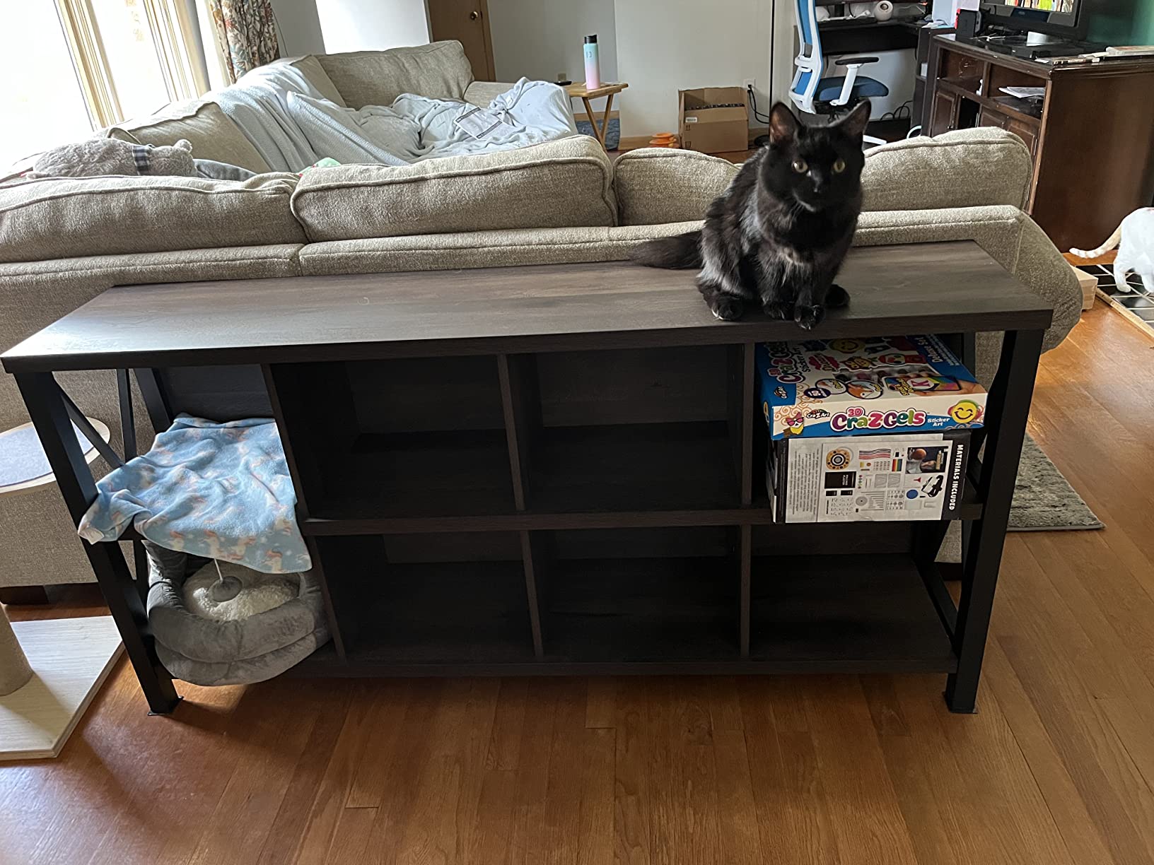 【Furniture】8 Cube Storage Organizer Bookshelf, Rustic Wood Cubby Bookcase, Industrial Horizontal Long Shelf