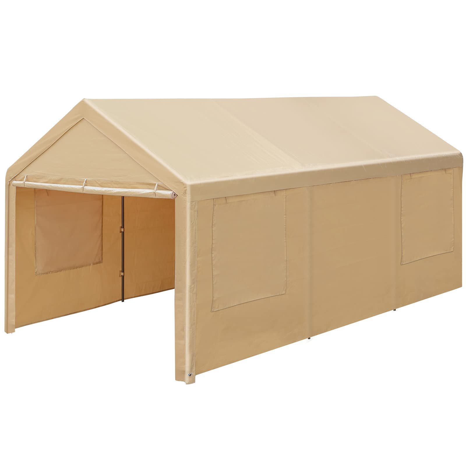 【Home&Garden】10x20ft Heavy Duty Carport, Portable Garage for Auto, Boat Market stall, Car Tent Windows, Beige