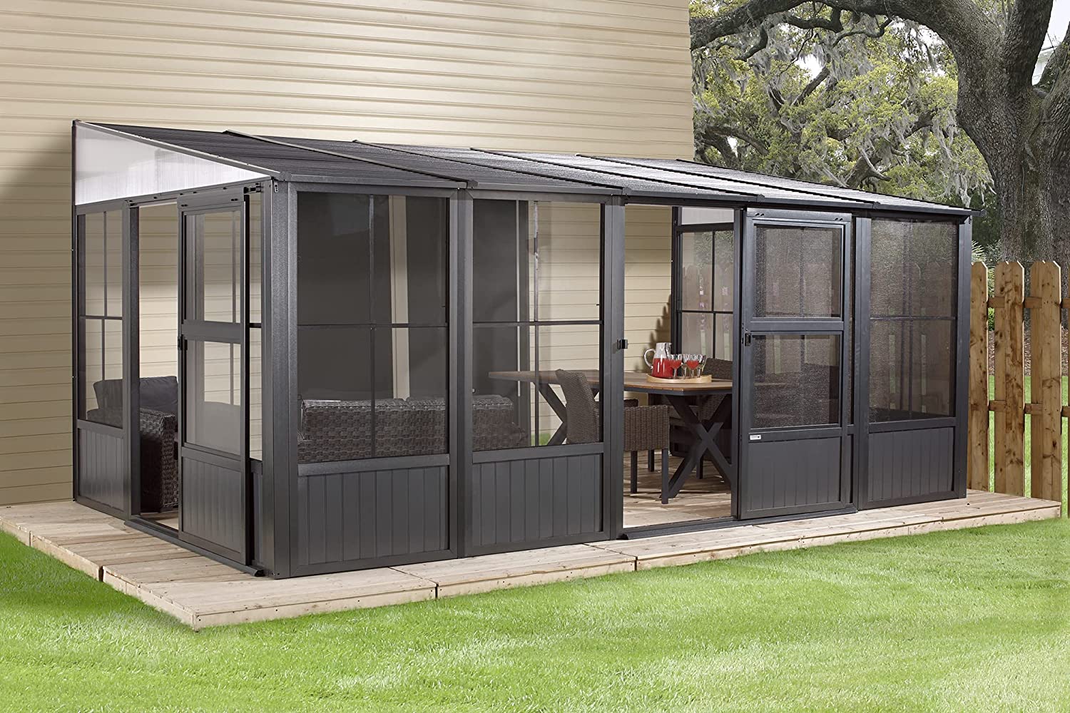 【Home&Garden】Charleston Solarium Outdoor Sunroom with Mosquito Nets, Dark Grey