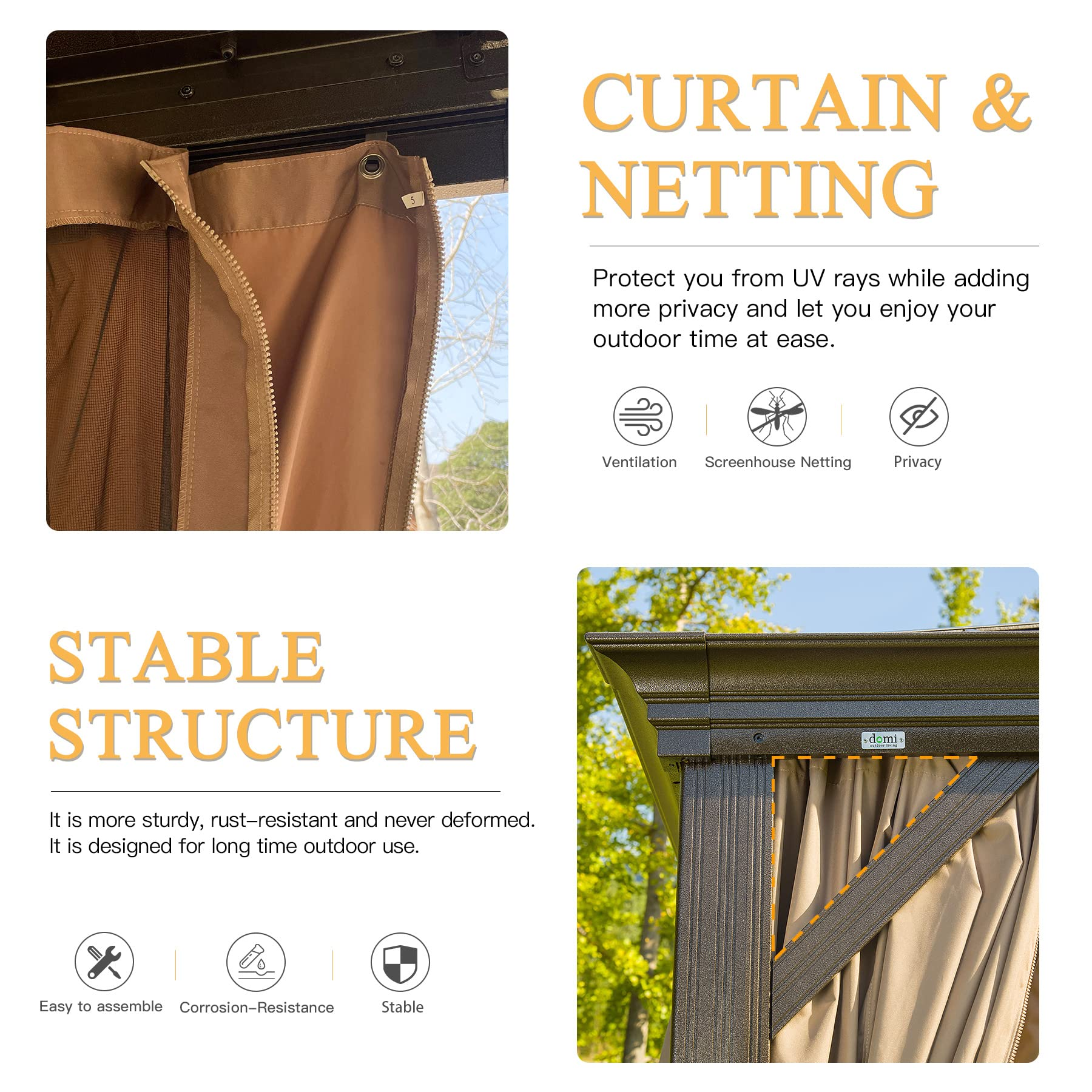 【Gazebo】10x12 Hardtop Gazebo Outdoor Aluminum Gazebos Grill with Galvanized Steel Double Canopy