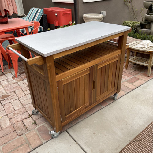 【Home&Garden】Amagansett Sand & Stable Bar Cart with Solid Wood Outer Material