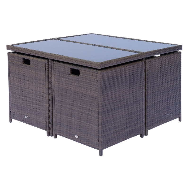 【Home&Garden】9 Pieces Patio Dining Sets Outdoor Space Saving Rattan Chairs with Glass Table