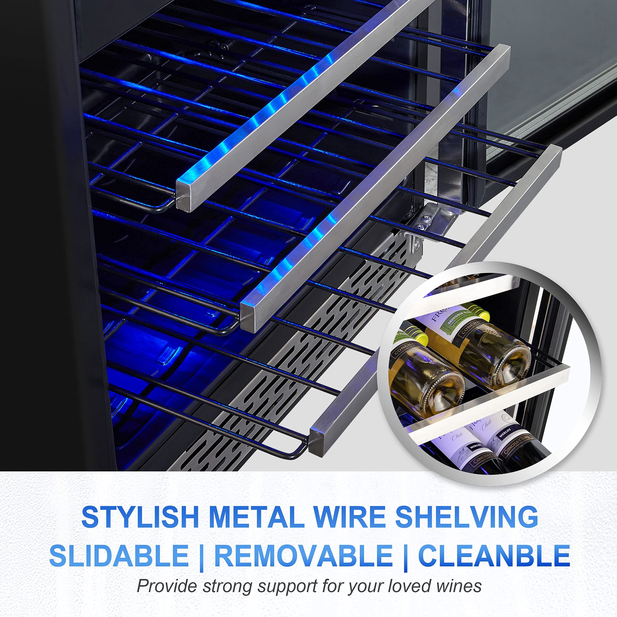 【Appliances】Phiestina 24 Inch Under Counter Wine Cooler - 46 Bottle Built-In Dual Zone Compressor Wine Refrigerator