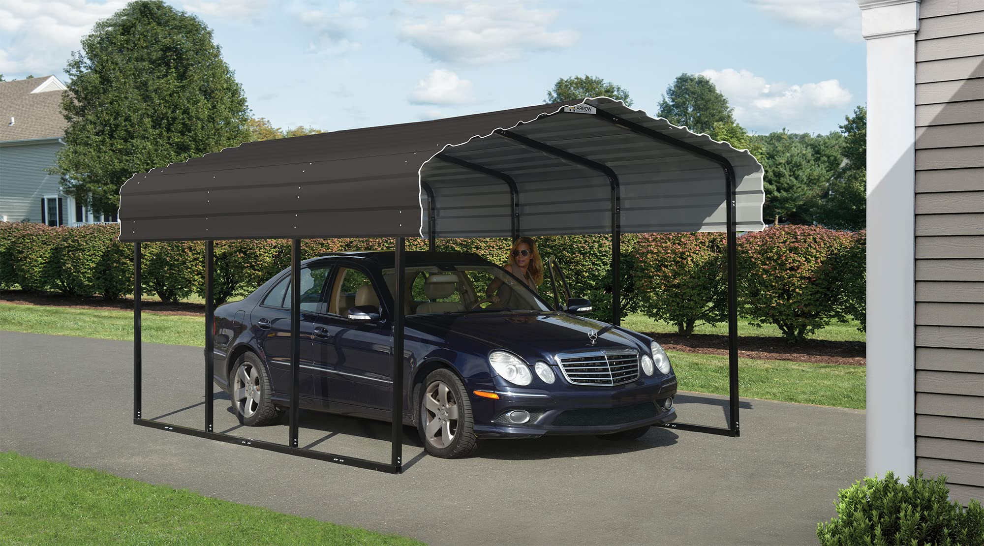 【Home&Garden】10' x 15' x 7' 29-Gauge Carport with Galvanized Steel Roof Panels & Enclosure Kit, Charcoal