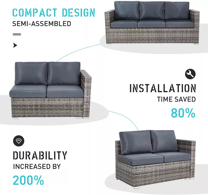 【Furniture】Semi-Assembled Rattan Garden Furniture Set 5 Piece Corner Sofa Cutlery Set