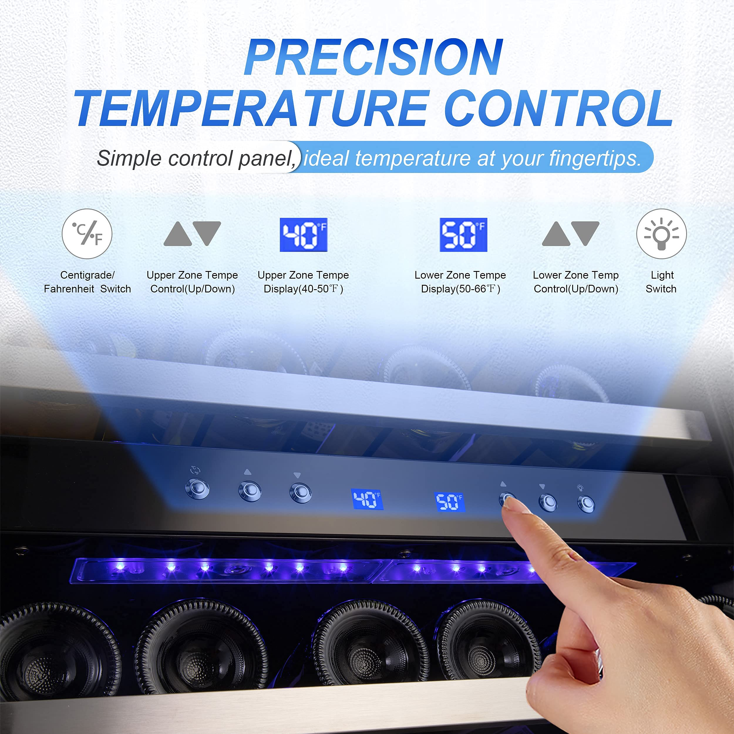 【Appliances】Phiestina 24 Inch Under Counter Wine Cooler - 46 Bottle Built-In Dual Zone Compressor Wine Refrigerator