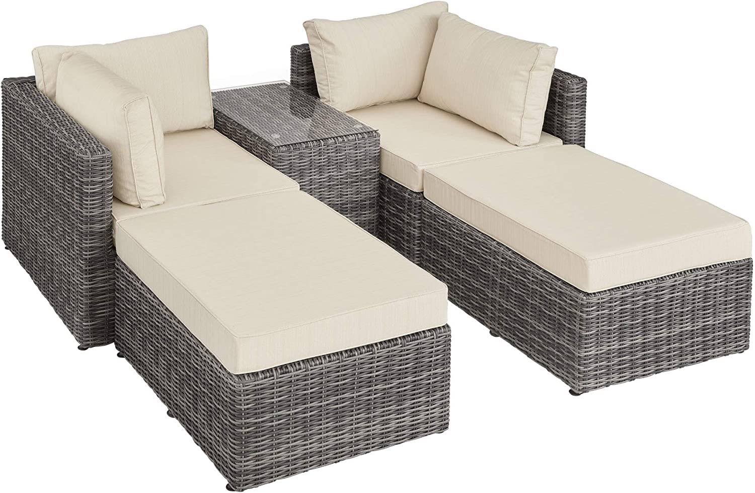 Luxury Double Rattan Chair Aluminium, Lounge Furniture, Garden Set with Table, Easily Combined, with Cushions
