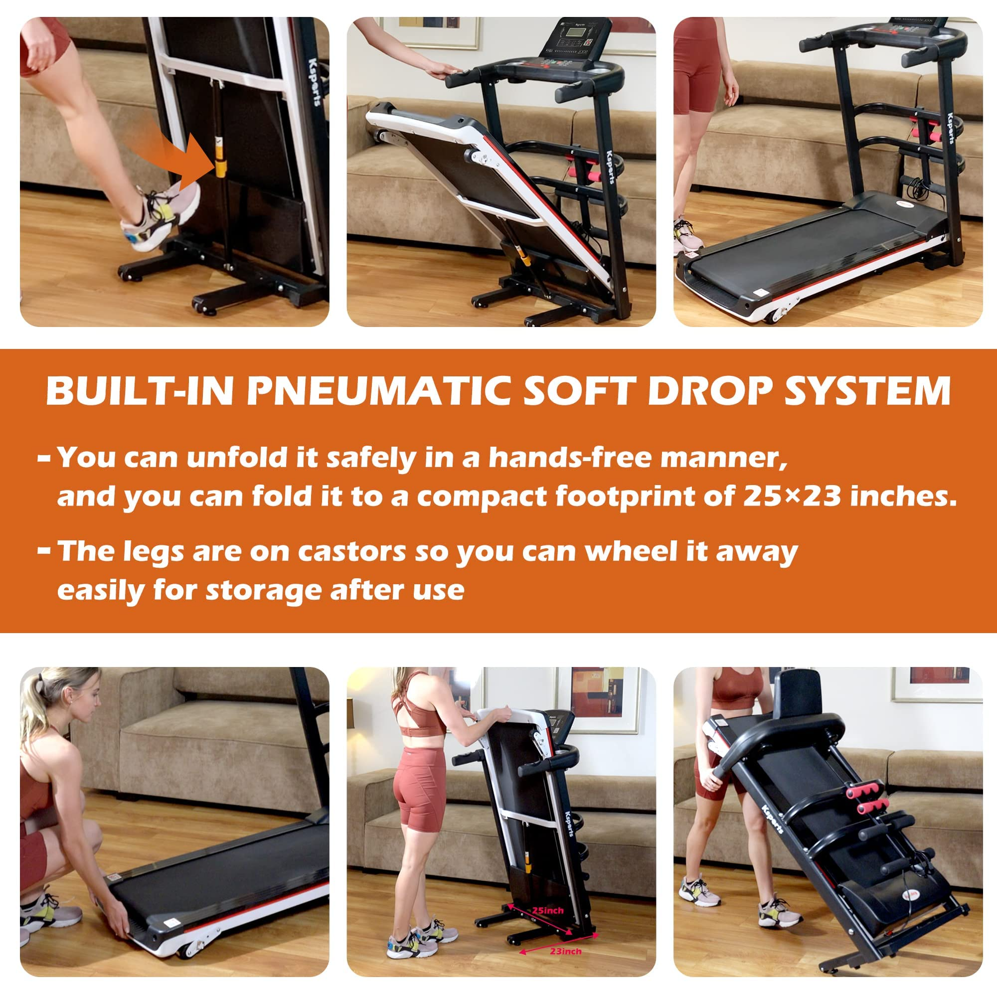 Treadmill Bundle, Electric Folding Incline Treadmill with Auto/Manual Inclineeasy-to-read LCD display with heart-rate sensor on handlebars & fit show smart app