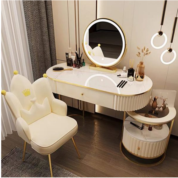【Furniture】Cosmetic Dressing Table with Mirror, Bedroom Dressing Table Stool Cover, Dressing Table Set