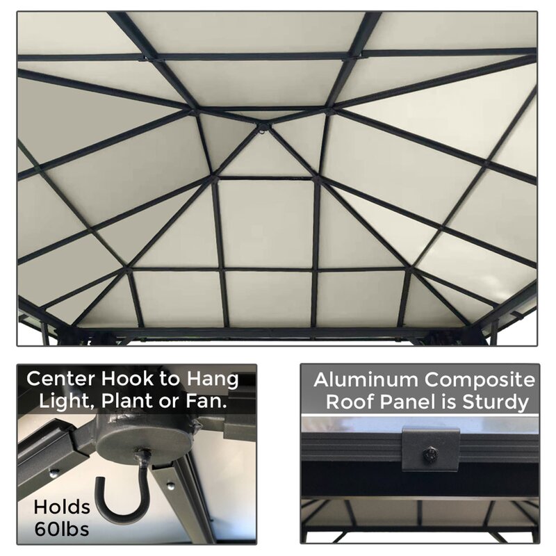 【Gazebo】10x10 ft Hardtop Gazebo, Outdoor Canopy Gazebo with Netting & Shaded Curtains for Patio