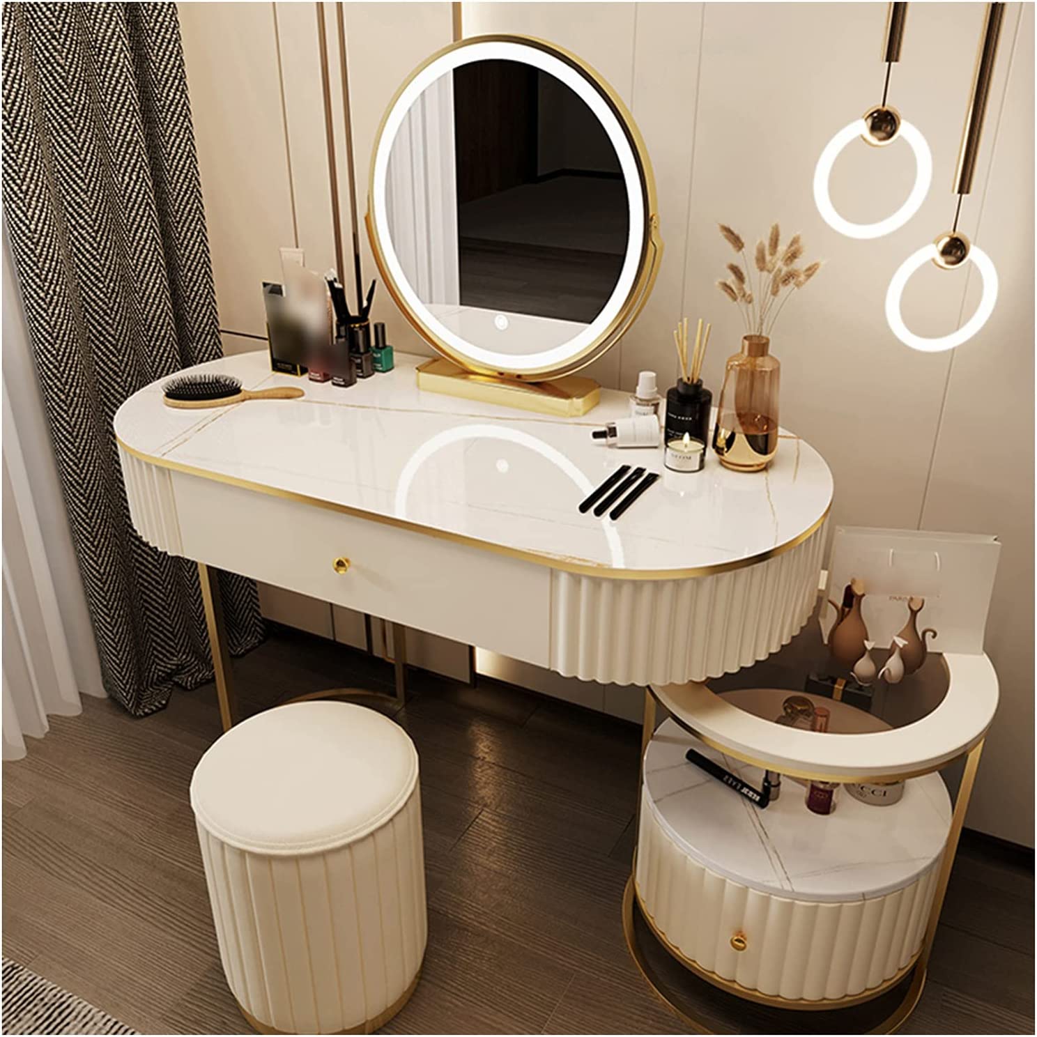 【Furniture】Cosmetic Dressing Table with Mirror, Bedroom Dressing Table Stool Cover, Dressing Table Set
