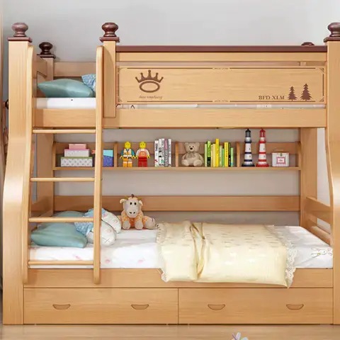 【Furniture】2m children bunk bed with rail and ladder, wood, double bed