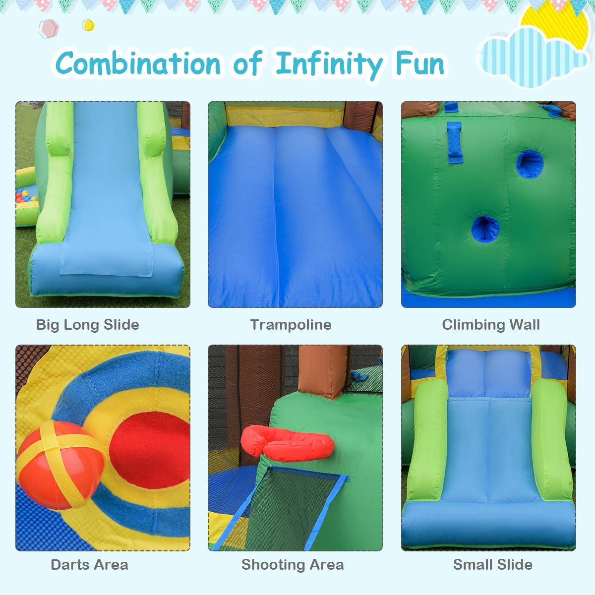 【Sports&Outdoors】Inflatable Water Slide Park, 6 in 1 Multifunctional Kids Water Slide Bouncy Castle