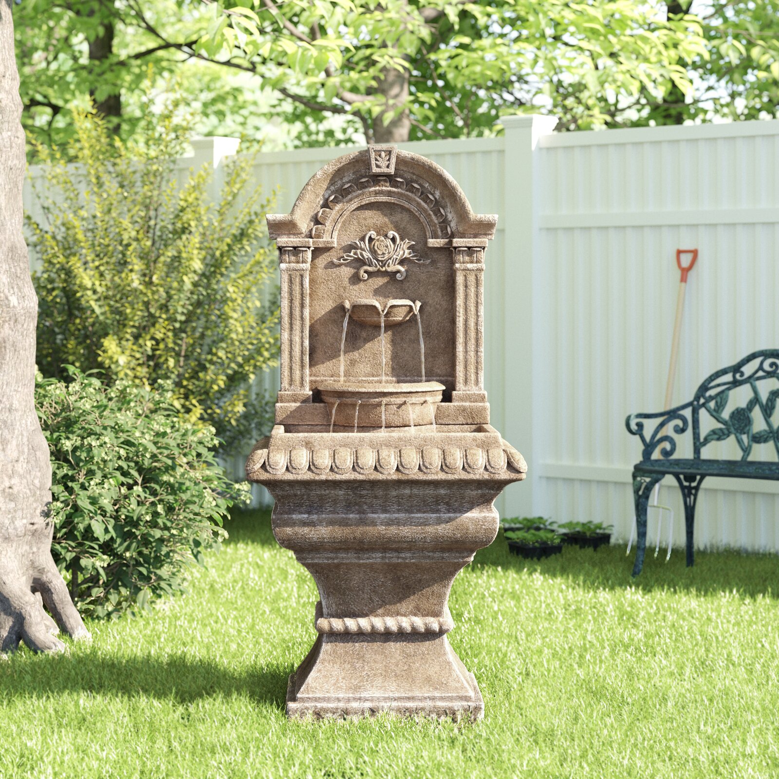 【Décor】Royal Lions Head Mediterranean Outdoor 3 Tiered Wall Water Fountain 51