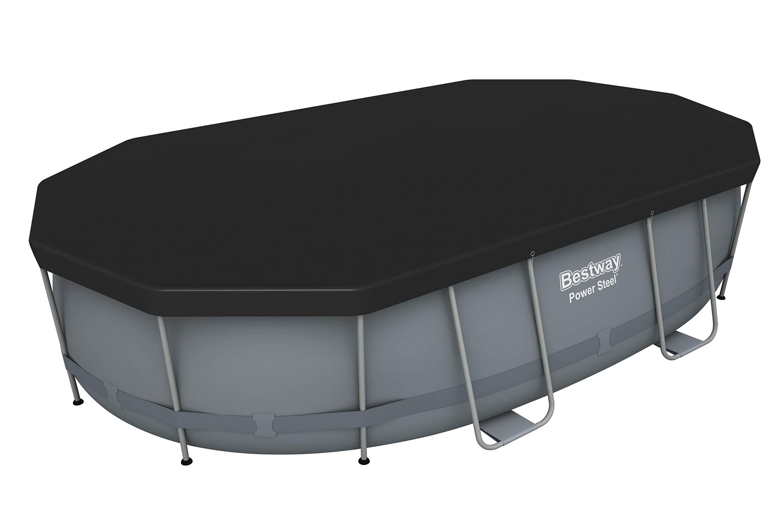 【Sports&Outdoors】Power Steel Above Ground Pool, Garden Swimmin Pool Set, Grey, 16 ft